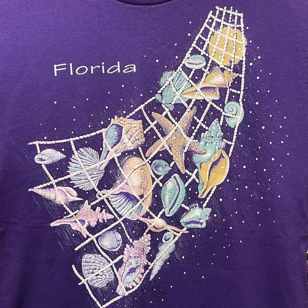 vintage 80s or 90s Florida seashells and net front graphic short sleeve T-shirt - Picture 2 of 6